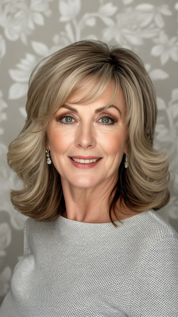 Women over 50 haircut inspiration 2026 Classic Shoulder-Length Layers with a Flipped Finish