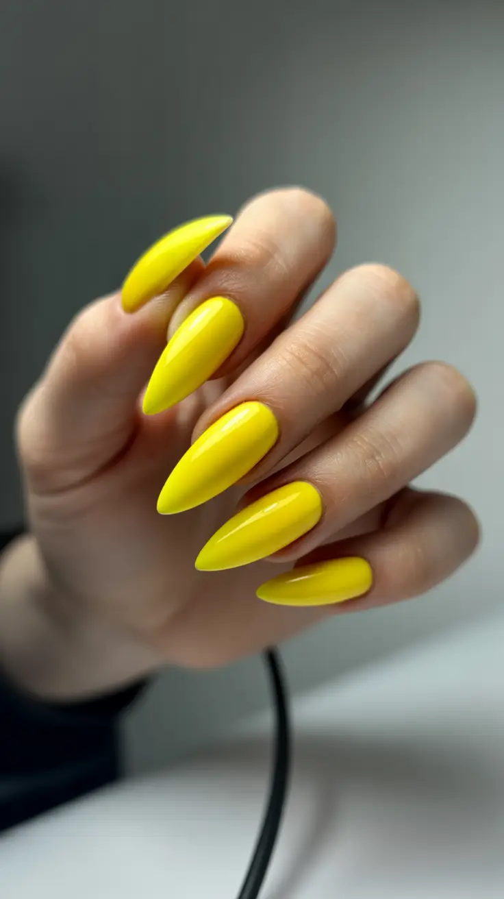 yellow nails – new ideas 2026 Full Sunshine Almond Glow