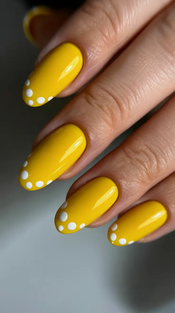 yellow nails – new ideas 2026 Playful Lemon French With Soft Dots