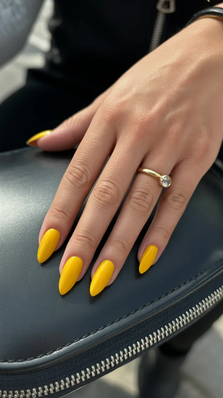 yellow nails – new ideas 2026 Golden Honey Almond Elegance