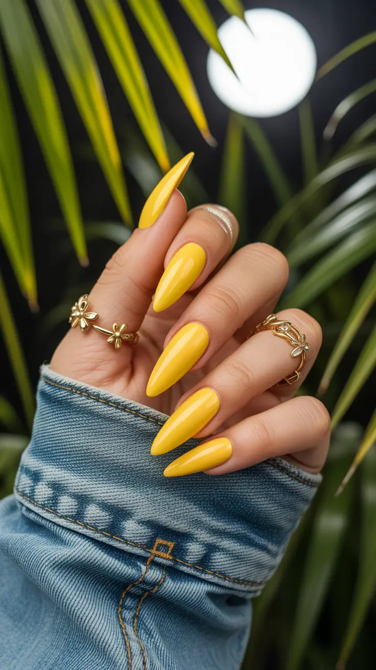 yellow nails – new ideas 2026 Golden Tropic Almond Glow