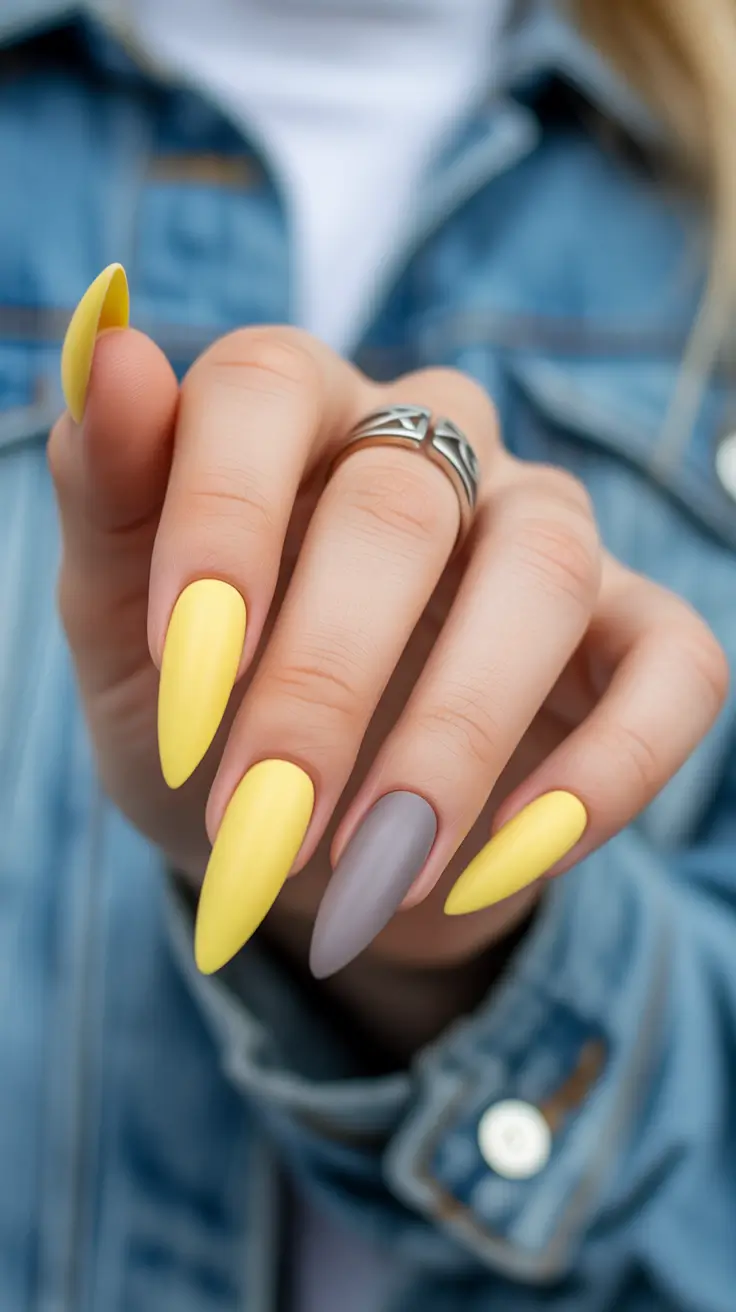 yellow nails – new ideas 2026 Matte Pastel Lemon & Soft Lavender Contrast