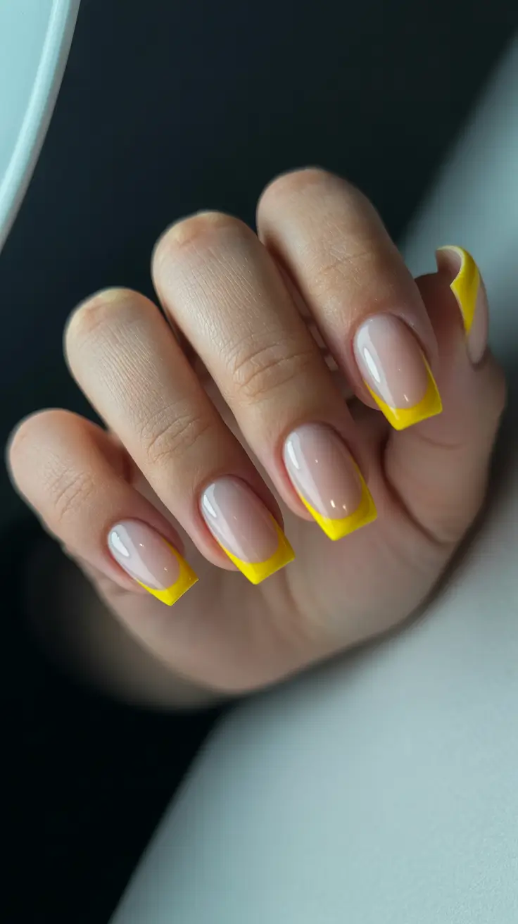 yellow nails – new ideas 2026 Bright French Tips in Sunny Citrus