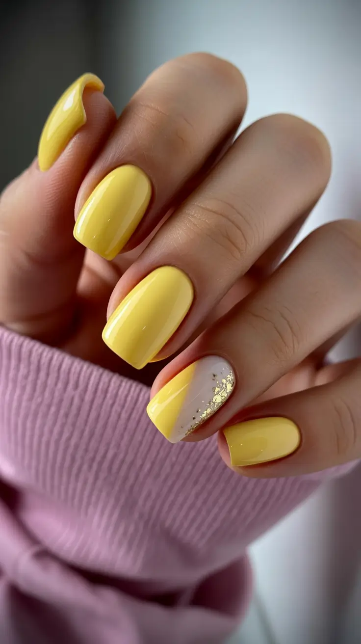 yellow nails – new ideas 2026 Pastel Gold-Dipped Lemon Softness