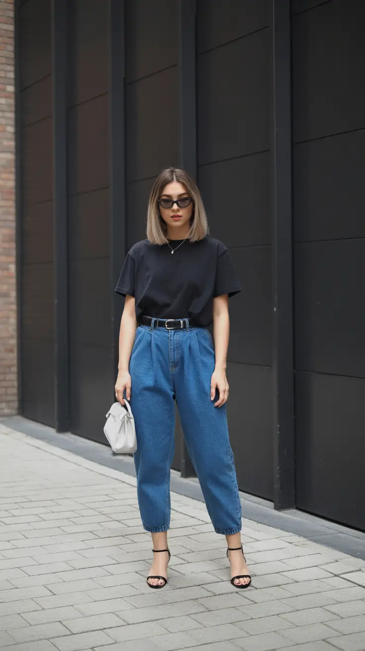 beautiful spring mom outfits 2026 Minimalist Black Tee With Structured Denim Ease