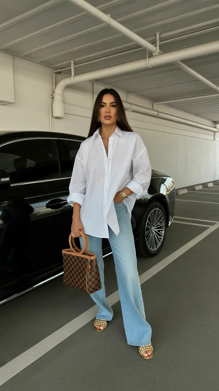 beautiful spring mom outfits 2026 Crisp Striped Shirt With Polished Spring Denim