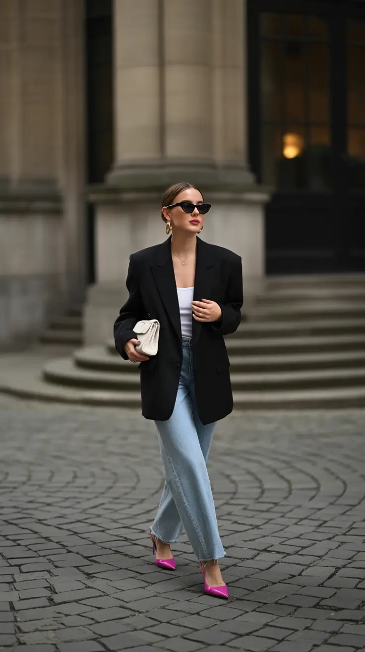 bold spring going out outfits 2026 Blazer Power With a Pop of Pink