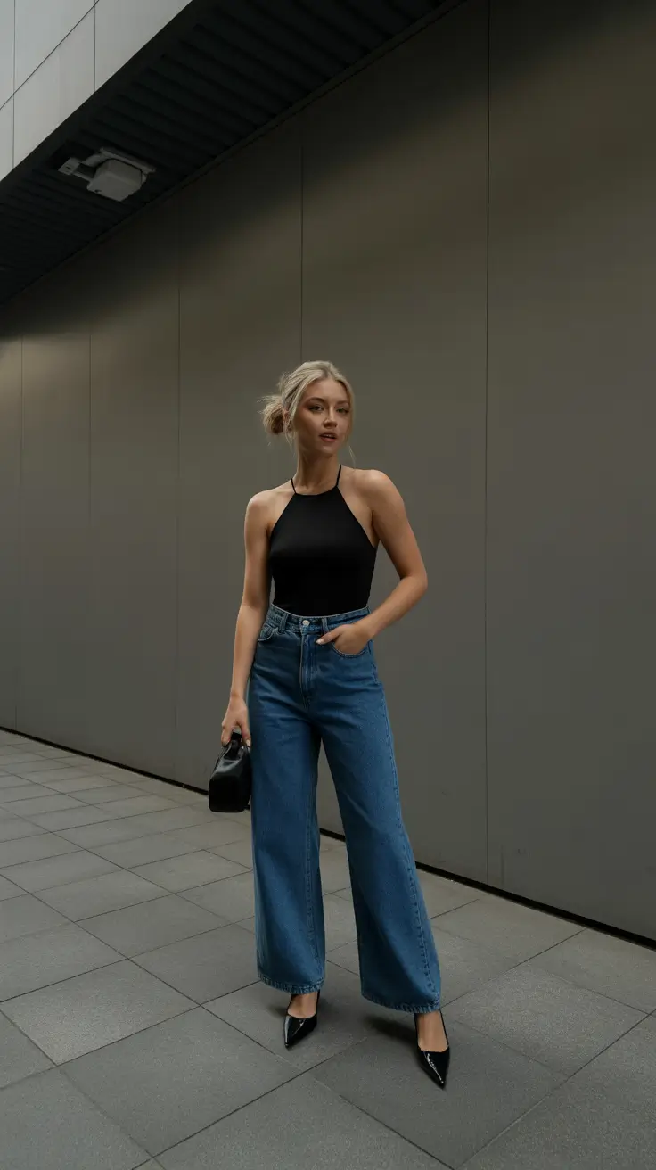 bold spring going out outfits 2026 Minimalist Halter & Structured Jeans