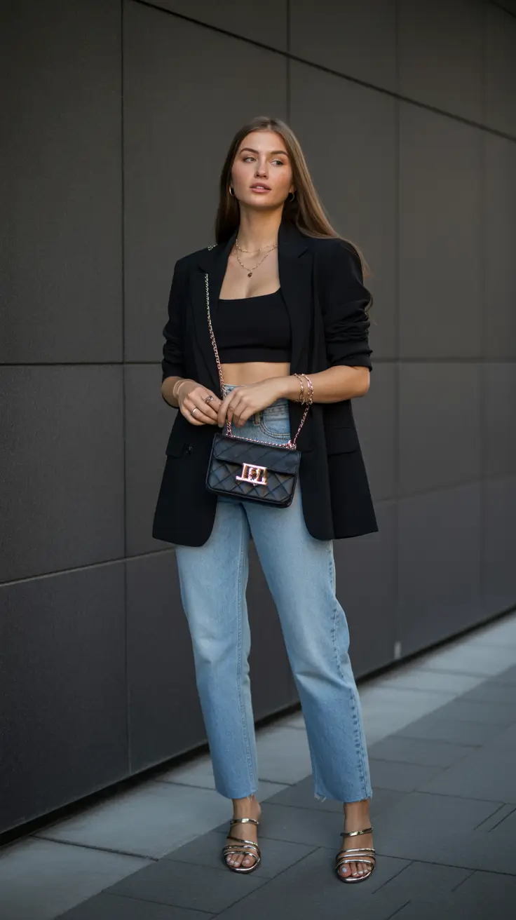 bold spring going out outfits 2026 Soft Black Layers & Light-Wash Ease