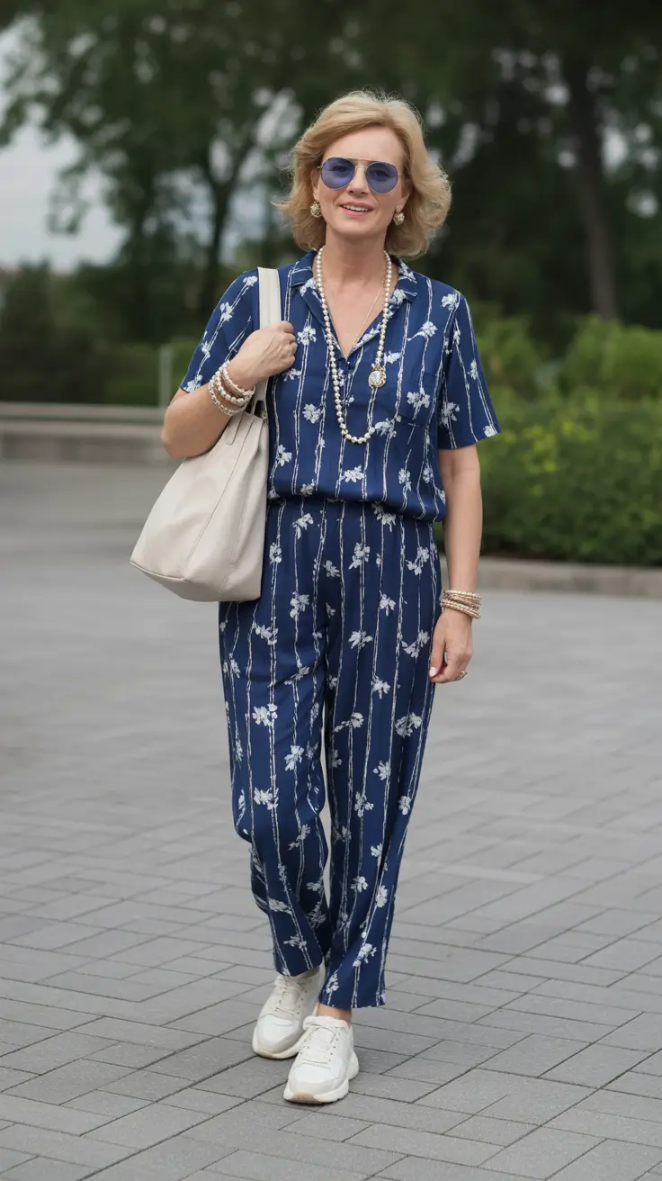 casual spring outfits for women over 40 2026 Printed Spring Jumpsuit for Effortless Everyday Style