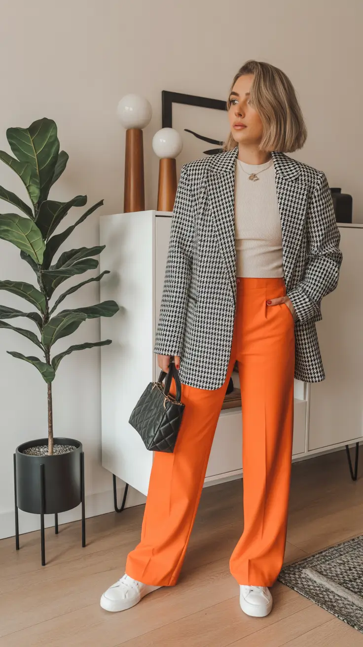 cute spring outfit with pants 2026 Checker Blazers and Citrus Trousers for Energetic Spring Style