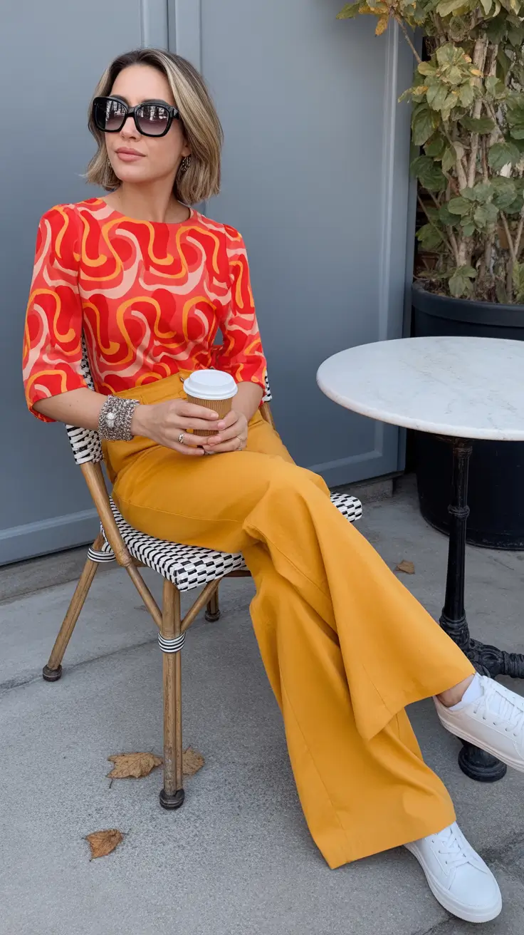 cute spring outfit with pants 2026 Retro Prints and Sunlit Yellows for Playful Spring Afternoons