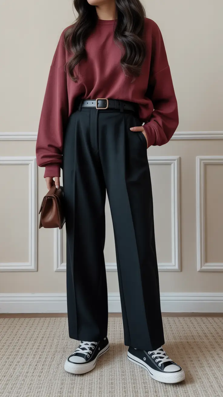 cute spring outfit with pants 2026 Relaxed Streetwear with Tailored Black Wide Legs