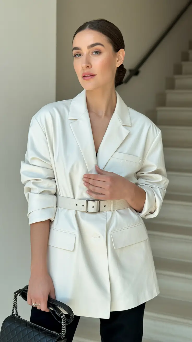effortless spring casual work outfits 2026 Soft Neutrals With a Belted Statement Blazer