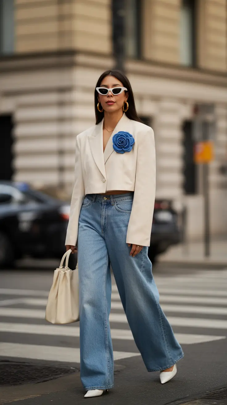 fashionable spring outfits for women over 30 2026 Modern Denim Sophisticate With Sculptural Accents