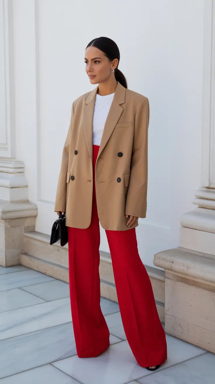 fashionable spring outfits for women over 30 2026 Classic Neutrals Meet Vibrant Red Tailoring