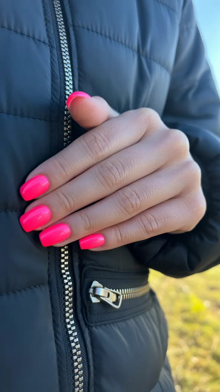 February nails designs 2026 Hot Pink Short Winter Brights