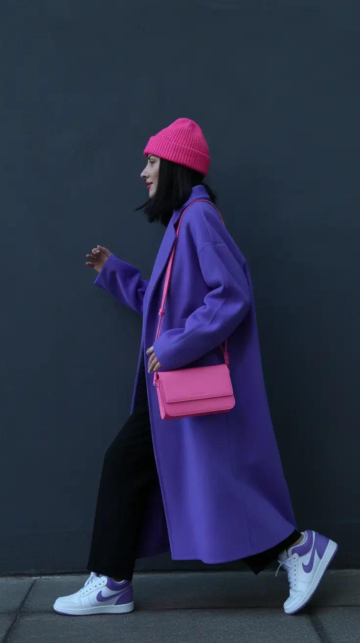 February outfits ideas 2026 Purple and Pink Street Style for Winter Creativity