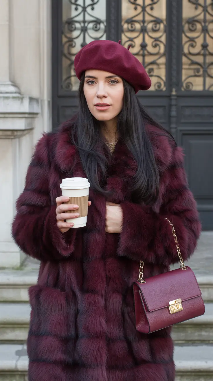 February outfits ideas 2026 Deep Burgundy Monochrome for French-Inspired Winter Romance