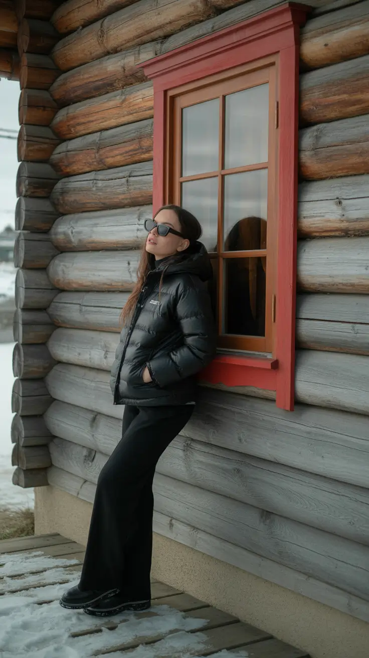 February outfits ideas 2026 Sleek Black Comfort for Quiet Winter Escapes