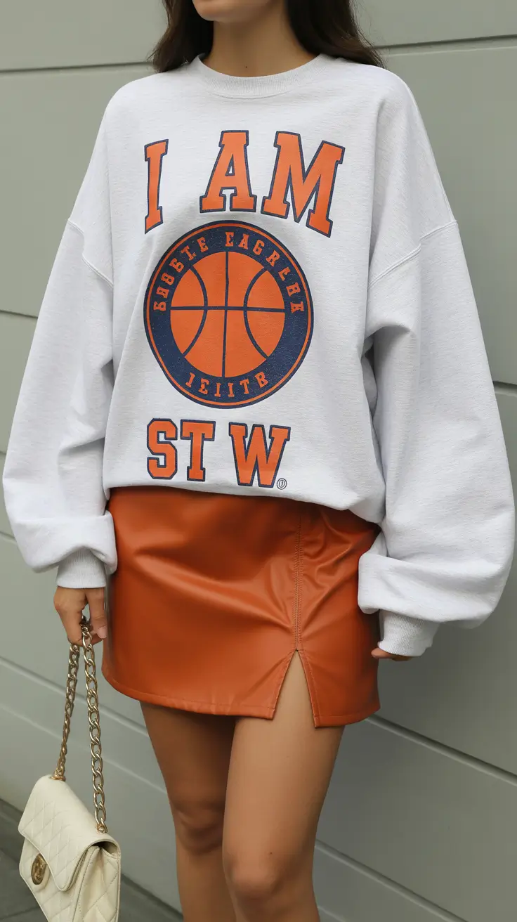 luxe spring skirt outfits 2026 Sporty Graphic Ease With a Warm Leather Mini