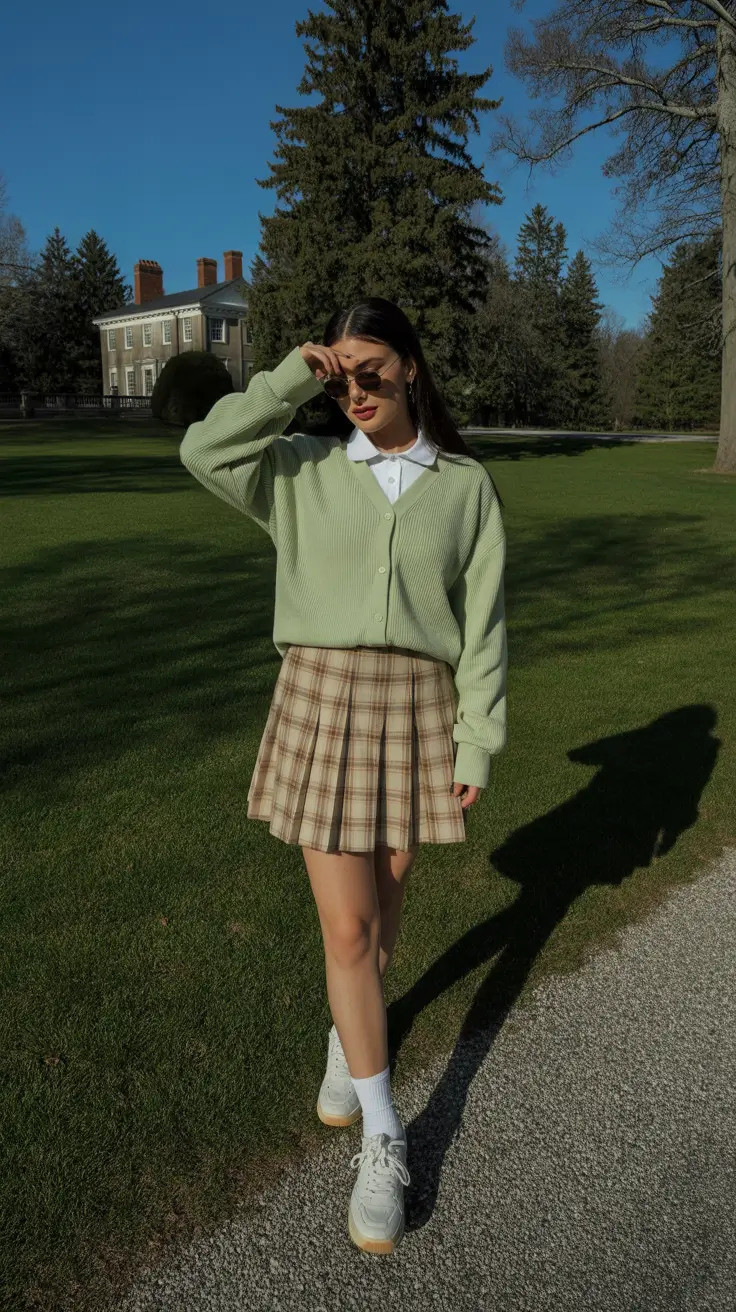 luxe spring skirt outfits 2026 Fresh Mint and Soft Plaid for Classic Preppy Spring