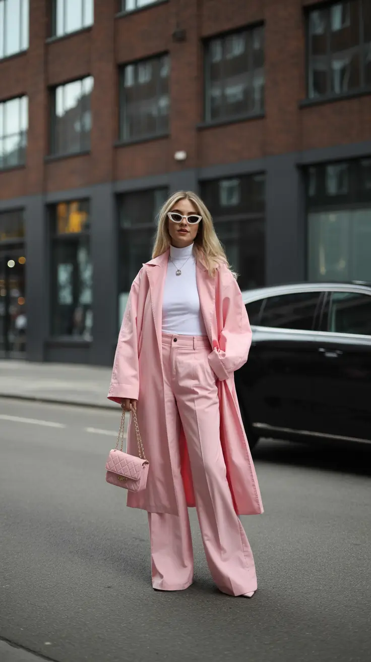 modern midsize spring outfits 2026 Monochrome Pink Tailoring With Street-Style Confidence