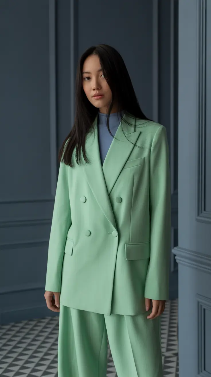 modern spring blazer outfits 2026 Mint Tailoring With Clean Minimal Layers