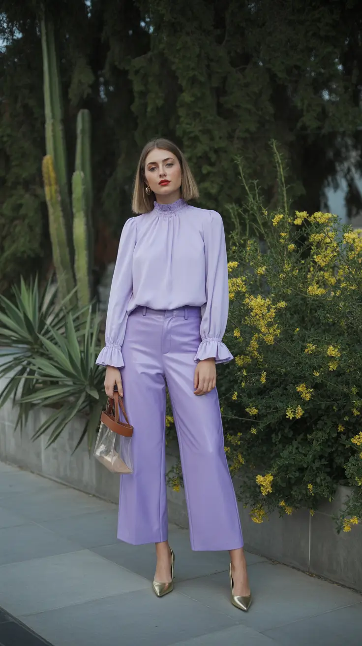 modern spring fashion outfits 2026 Monochrome Lavender for Soft-Edge Sophistication