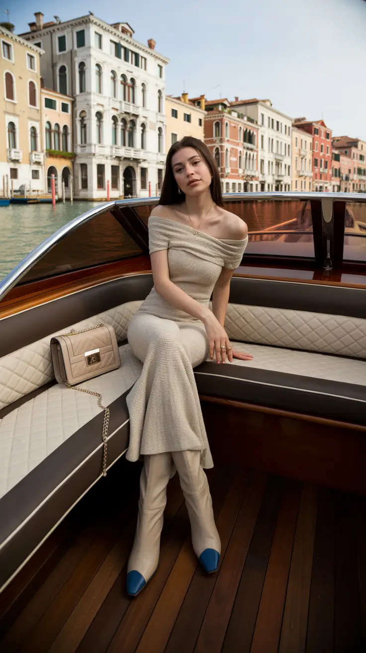 modern spring fashion outfits 2026 Off-Shoulder Serenity in Monochrome Neutrals