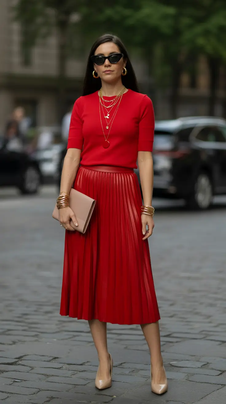 modern spring fashion outfits 2026 All-Red Confidence With Feminine Structure