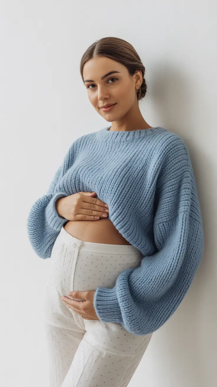 modern spring outfit for pregnant women 2026 Sky-Blue Ease With Soft Whites for a Gentle Spring Mood