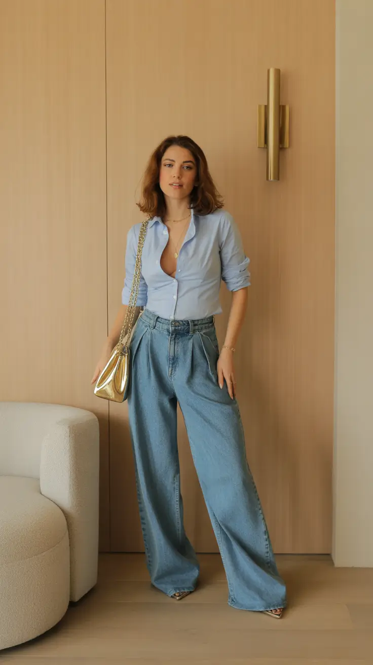 modern spring wardrobe silhouettes 2026 Relaxed Elegance With Sculpted Denim Volume