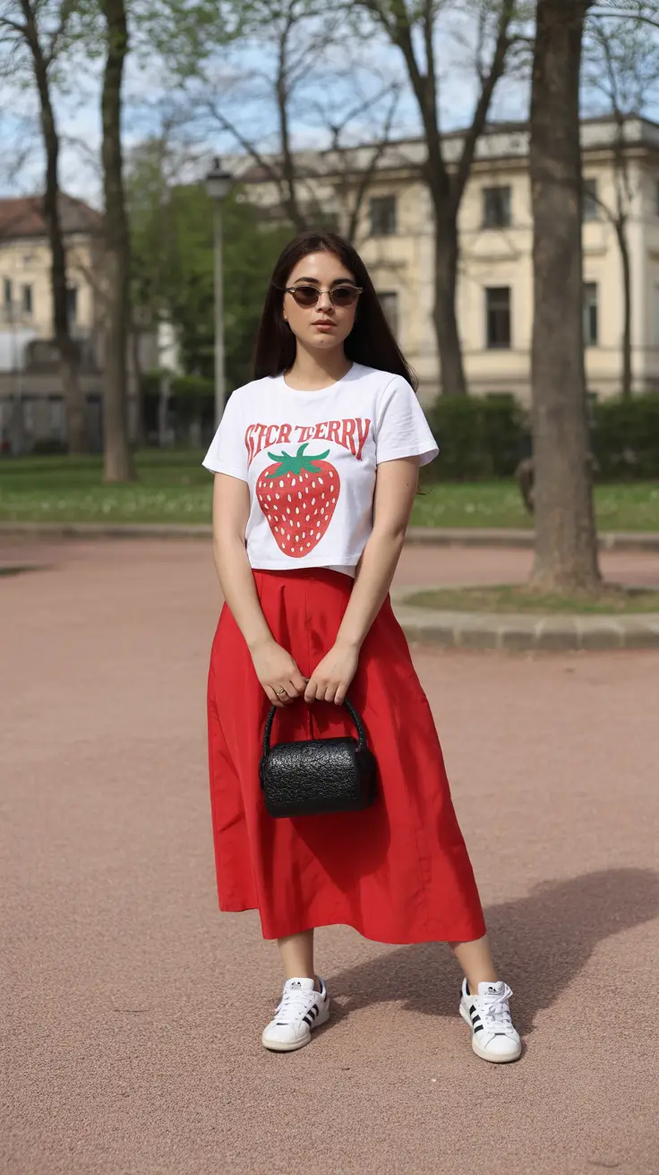 modest spring outfits for graduation 2026 Strawberry-Red Playfulness for a Sweet Spring Statement