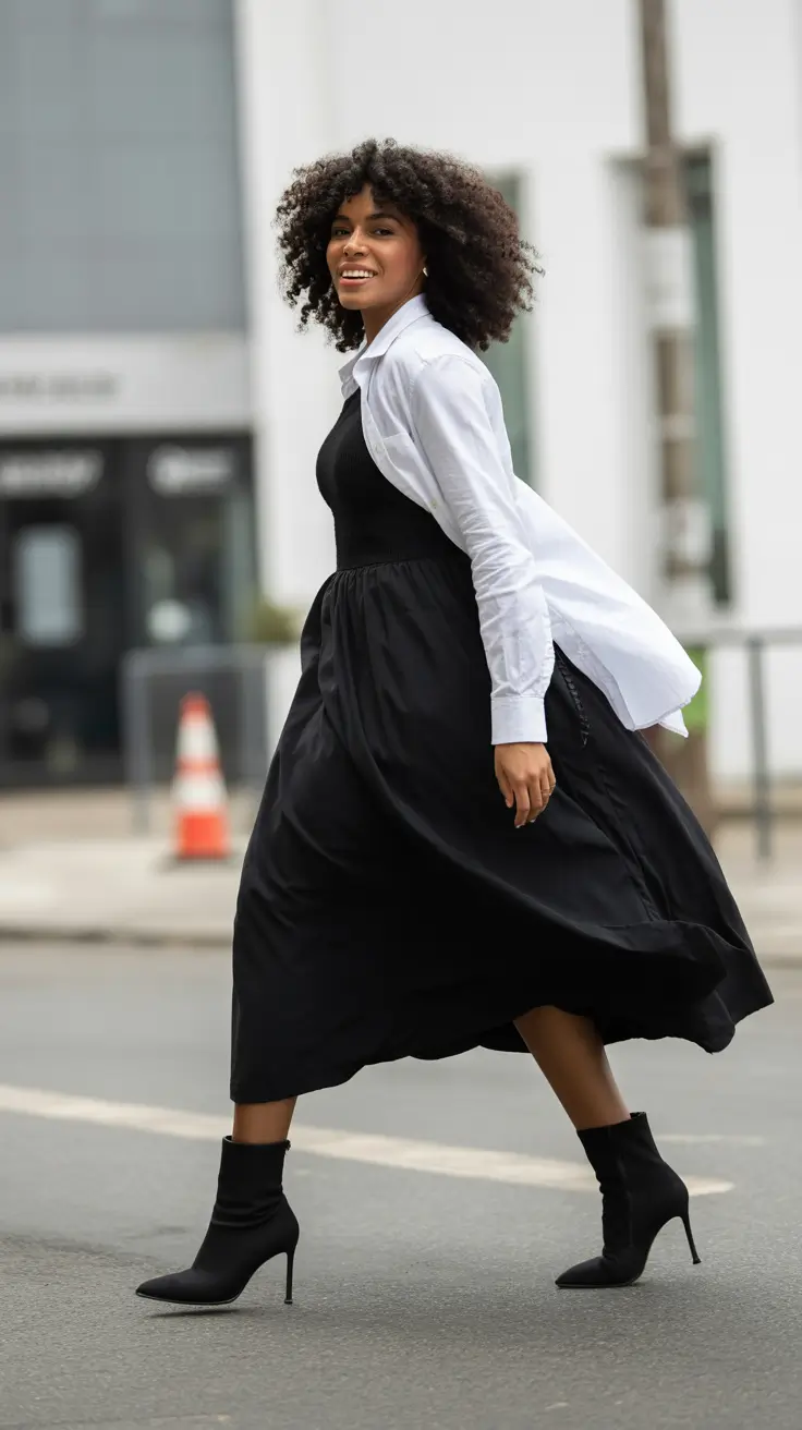 modest spring outfits for graduation 2026 Monochrome Motion in Black with Crisp White Contrast