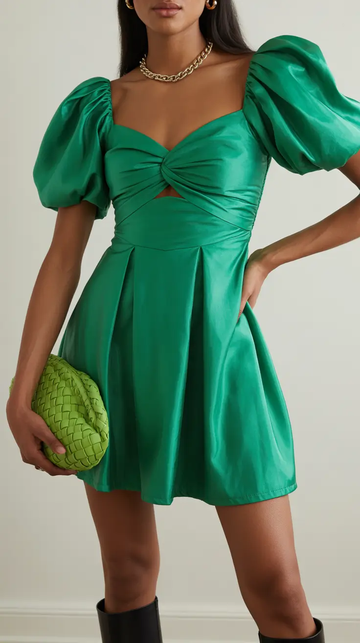 modest spring outfits for graduation 2026 Emerald Statement Dress with Sculptural Volume