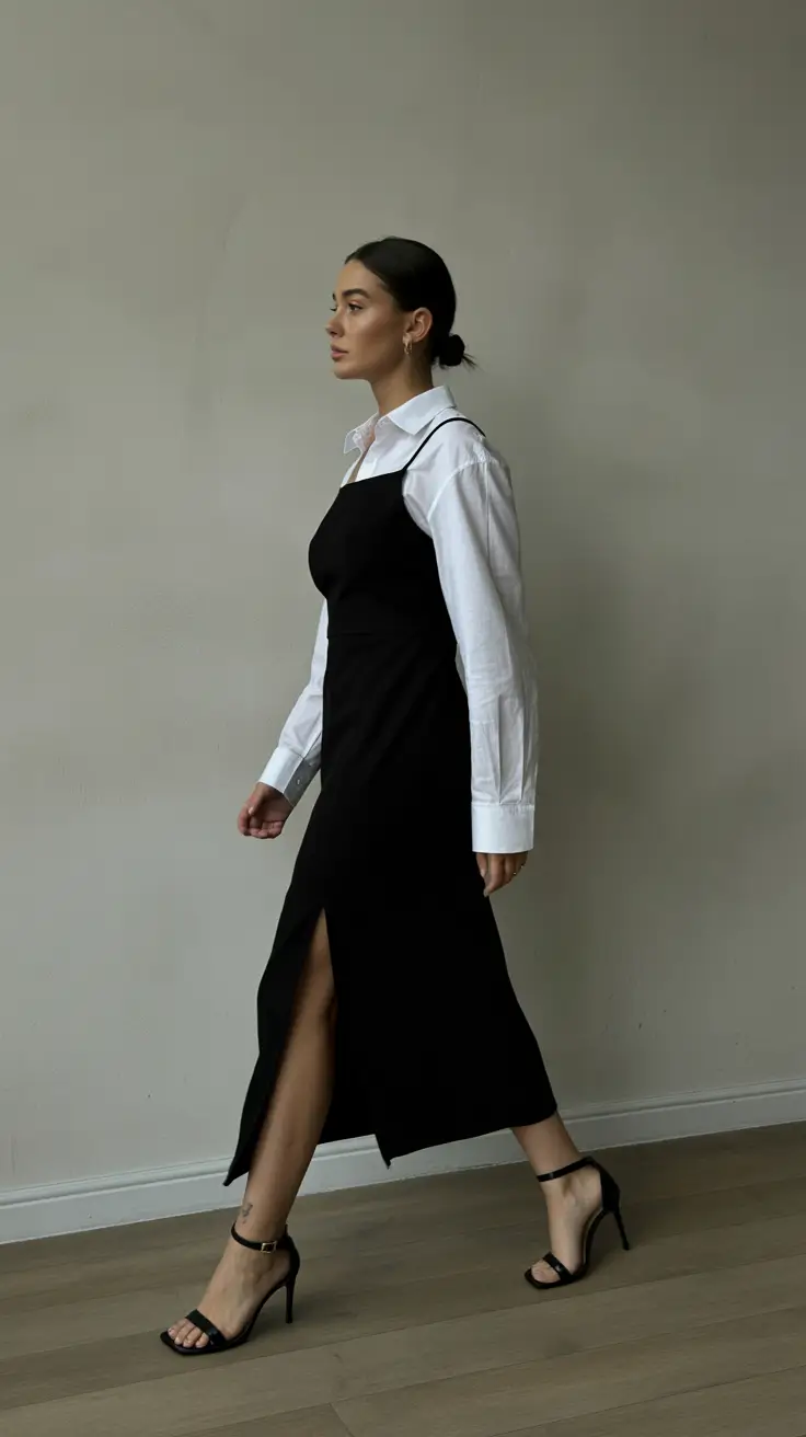 modest spring outfits for graduation 2026 Layered Black-and-White Minimalism with Architectural Elegance