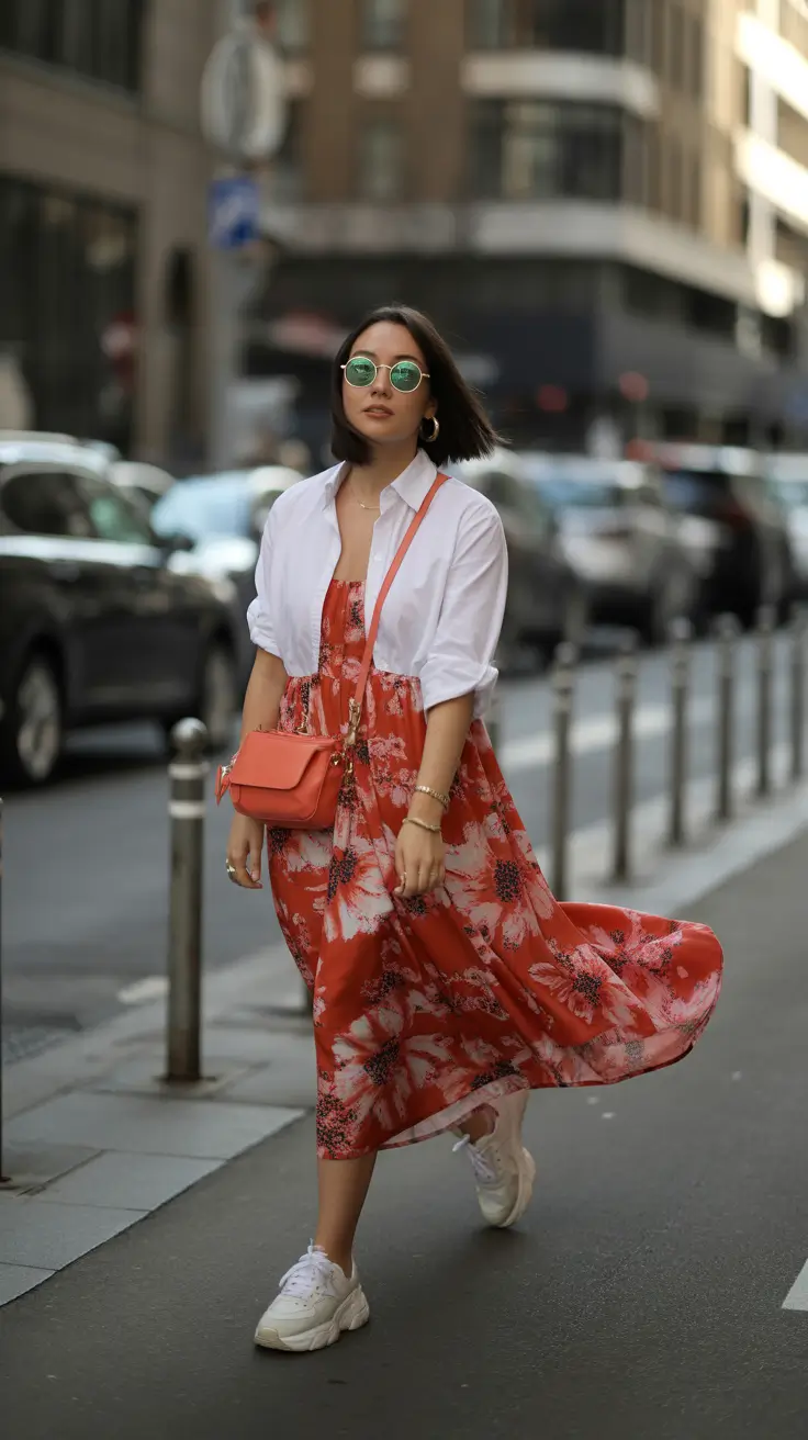 modest spring outfits for graduation 2026 Flowing Red Floral Energy with a Street-Style Edge