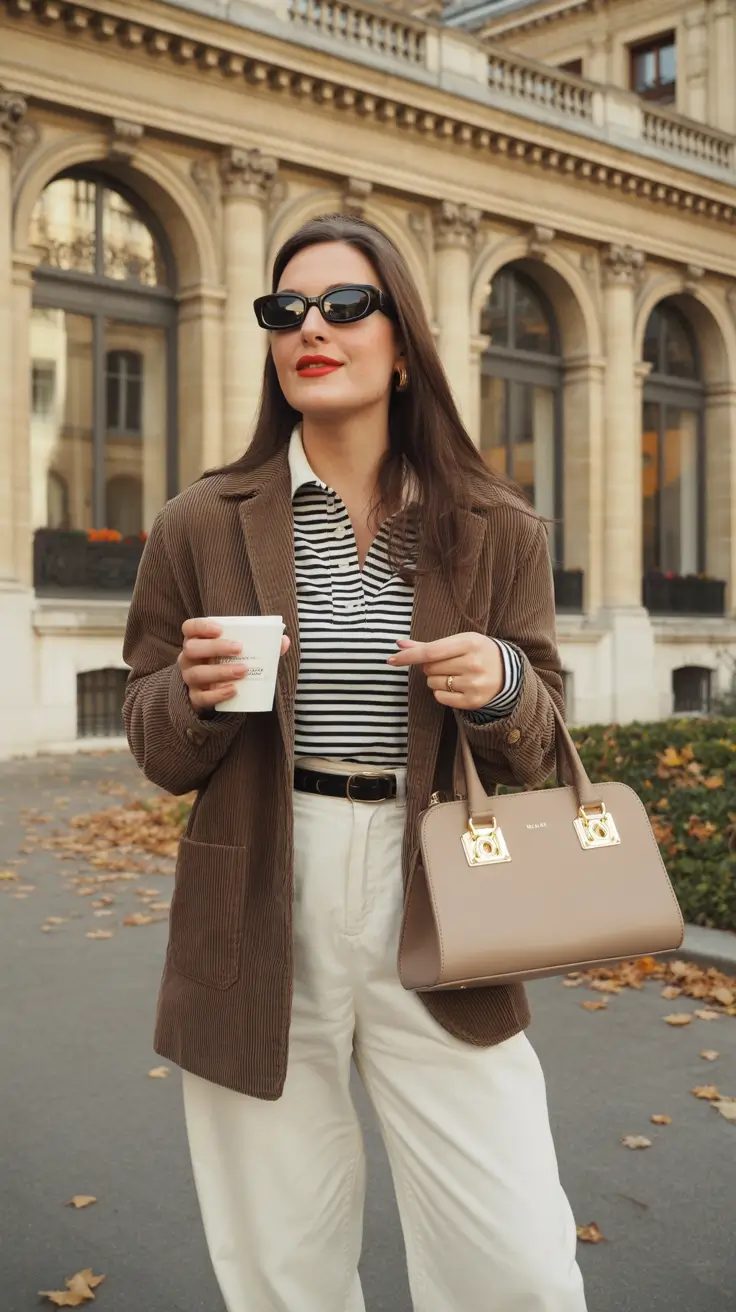 old money spring outfits 2026 style Striped Polo and Corduroy Blazer for Textured Spring Layers