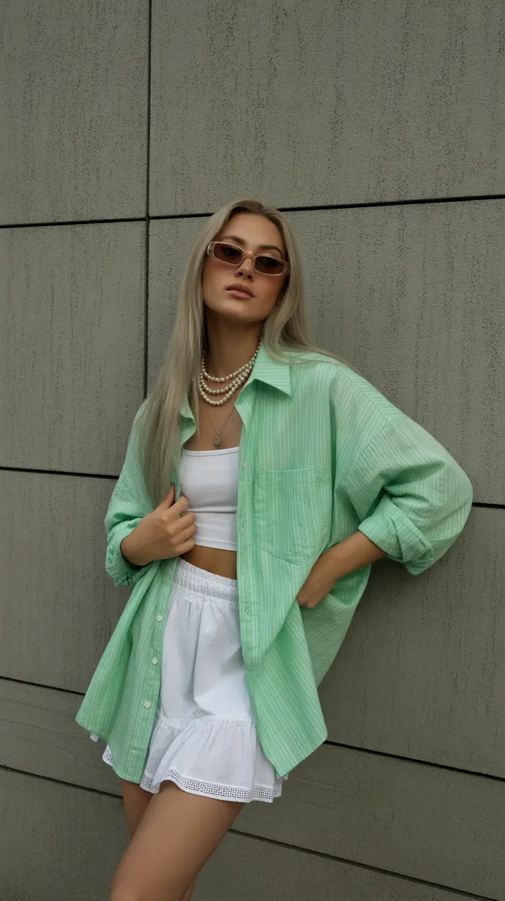 pastel spring birthday outfit 2026 Mint Layers and White Skirts