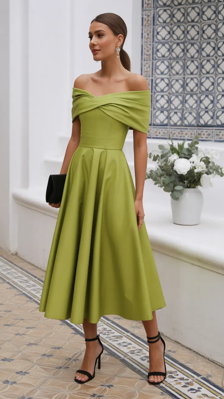 radiant spring formal outfits 2026 Lime Green Off-Shoulder Elegance