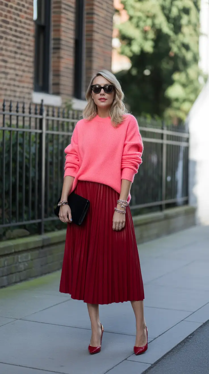 radiant winter to spring outfits 2026 Soft Color Blocking With Pleated Elegance