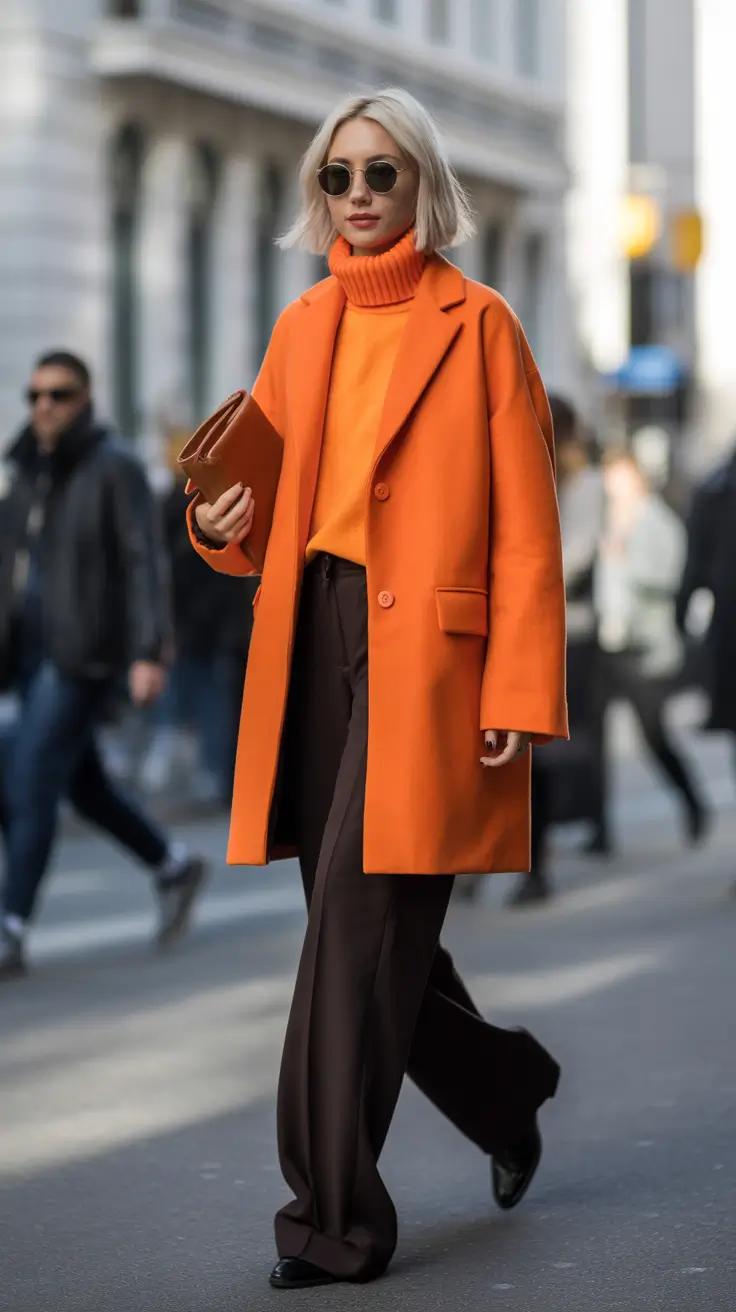 radiant winter to spring outfits 2026 Fiery Citrus Coats for Bold Transitional Warmth