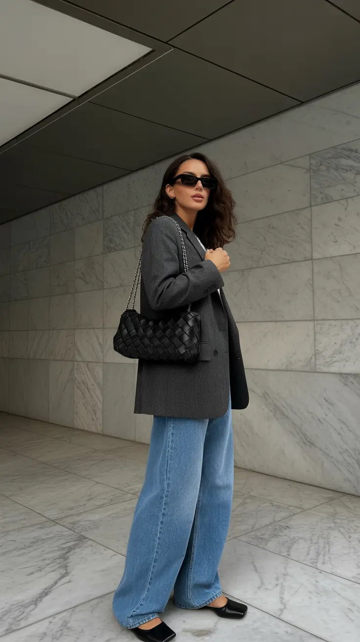 radiant winter to spring outfits 2026 Timeless Grey Blazer and Denim for Elevated Casual Days