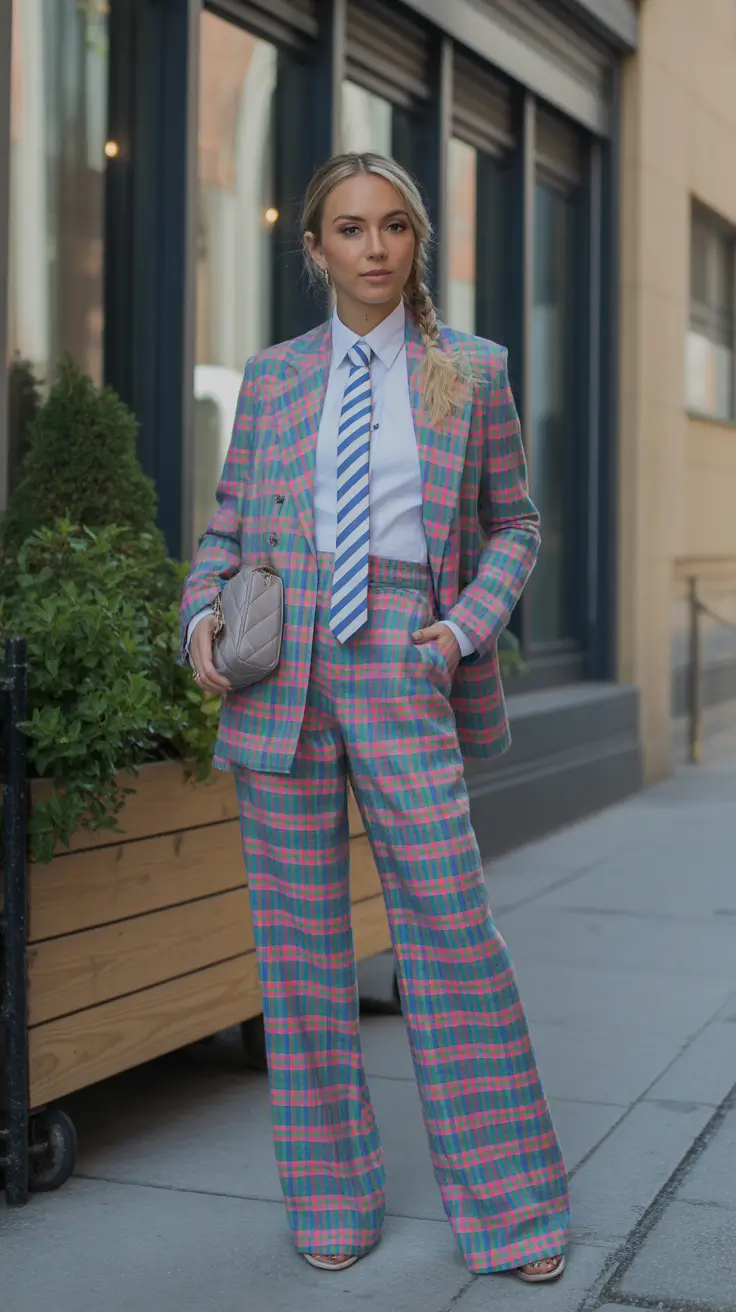 radiant winter to spring outfits 2026 Playful Checks With Tailored Masculine Energy