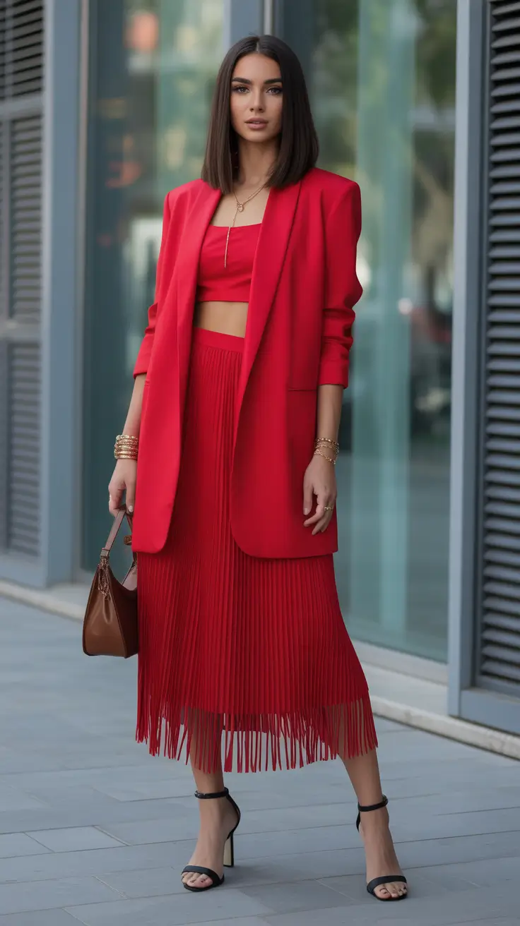 radiant winter to spring outfits 2026 Bold Monochrome Red for Confident Spring Energy