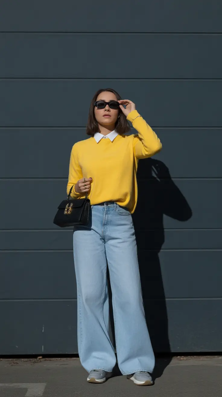 radiant winter to spring outfits 2026 Sunny Yellow Layers With Classic Denim Ease
