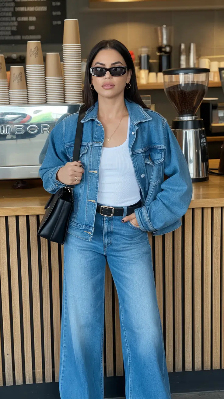 radiant winter to spring outfits 2026 Denim-on-Denim With Relaxed City Confidence