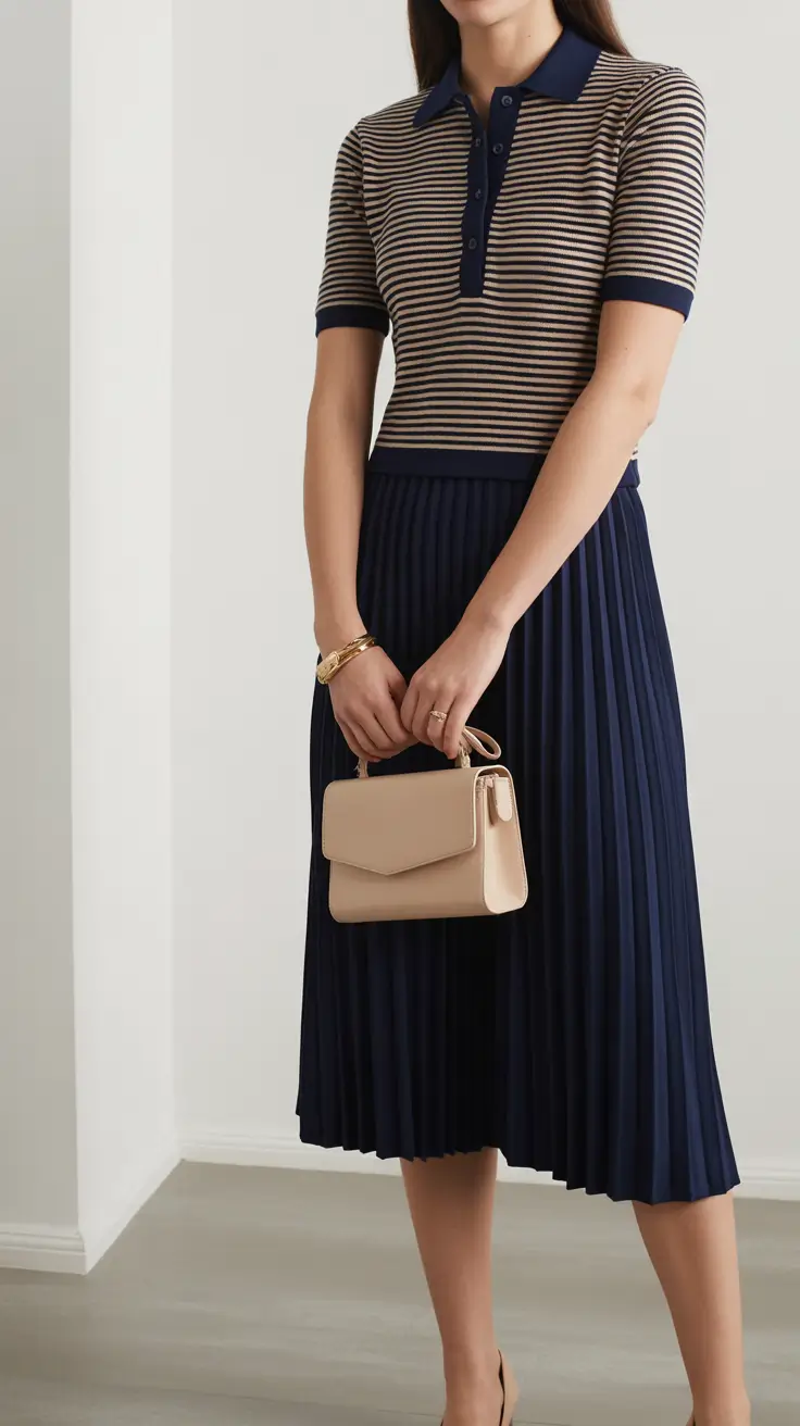 old money spring outfits 2026 Striped Elegance with Navy Foundations