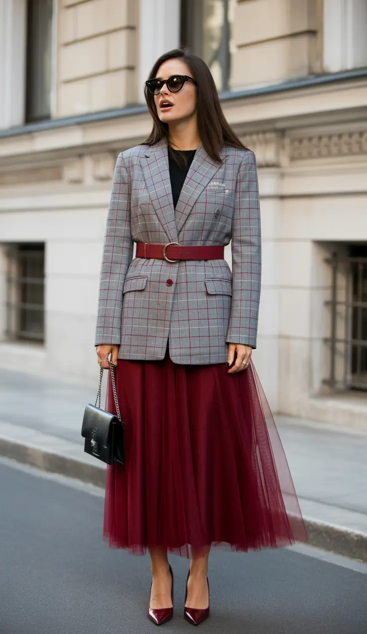 old money spring outfits 2026 Power Checks and Tulle Volume